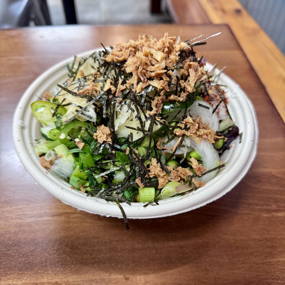 Poke House - Round Rock - Reg bowl w/ salad, shrimp, pineapple, corn, cucumber, onion, cabbage, edamame, jalapeño, scallion, seaweed, nori, onion flakes, chili flakes - Poke Near Me - Round Rock, Texas Poke House - Round Rock - Reg bowl w/ salad, shrimp, pineapple, corn, cucumber, onion, cabbage, edamame, jalapeño, scallion, seaweed, nori, onion flakes, chili flakes - Poke Near Me - Round Rock, Texas
