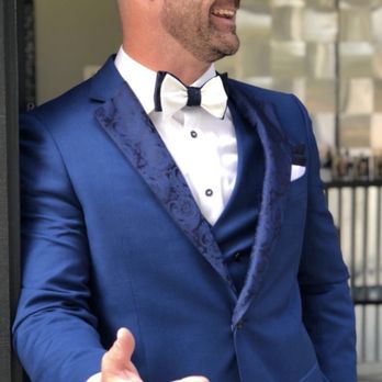 Franco Uomo - Close up of the details on the custom lapel and custom bow tie.   Perfect fitting suit. - Men's Clothing Near Me - San Jose, California