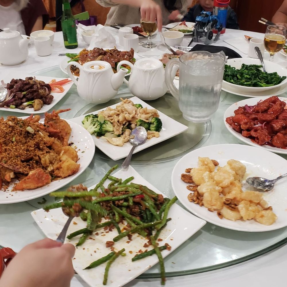 World Seafood Restaurant - A selection of our dinner. Walnut shrimp, green beans, sweet and sour pork chops - Seafood Near Me - Alhambra, California