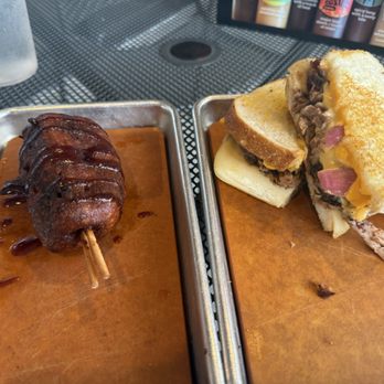 Meat Mitch Barbecue - Burnt ends corn dog - off menu appetizer Burnt End Grilled Cheese - Barbeque Near Me - Leawood, Kansas Meat Mitch Barbecue - Burnt ends corn dog - off menu appetizer Burnt End Grilled Cheese - Barbeque Near Me - Leawood, Kansas