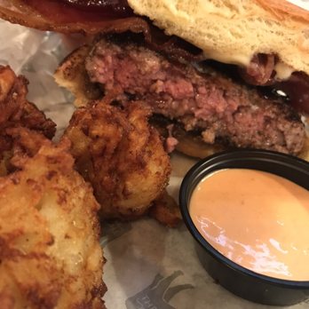 The Rail - 7th heaven burger perfectly cooked medium with the house made tots - Burgers Near Me - Strongsville, Ohio