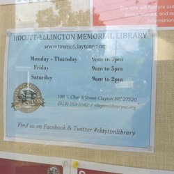 Hocutt-Ellington Memorial Library - Hours at the Hocutt-Ellington Memorial Library, Clayton NC