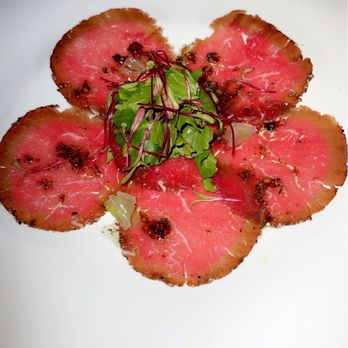 Chefs Plate - ENTRÉE: Classic beef carpaccio.  Different, uniquely plated.  Every ingredient melted on my tongue. Was mouthwatering. - Bars Near Me - Playa del Carmen, ROO