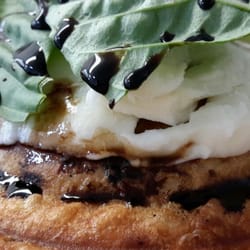 Northeast Pie Company - Balsamic chicken with roasted red peppers, shredded mozz, fresh mozz, basil and a balsamic reduction drizzle.