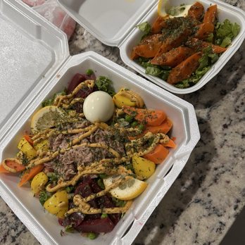 Moroccan Bites - Niçoise salad and side of carrots - Moroccan Near Me - San Antonio, Texas