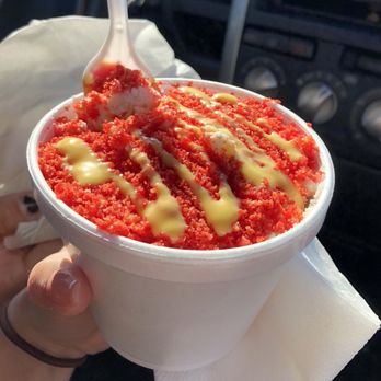 Sabores Michoacán - cheesy Elotè esquites with flaming hot Cheetos dust - OMG! - Ice Cream & Frozen Yogurt Near Me - Los Angeles, California