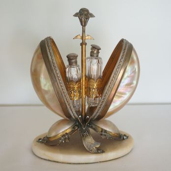 Double Take Estate Sales - AMAZING 1870s ORIGINAL FRENCH PALAIS ROYAL MOTHER OF PEARL EGG CASKET PERFUME BOTTLES - Estate Liquidation Near Me Double Take Estate Sales - AMAZING 1870s ORIGINAL FRENCH PALAIS ROYAL MOTHER OF PEARL EGG CASKET PERFUME BOTTLES - Estate Liquidation Near Me