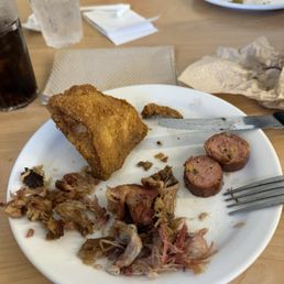 Fried chicken, pulled pork, and sausage.