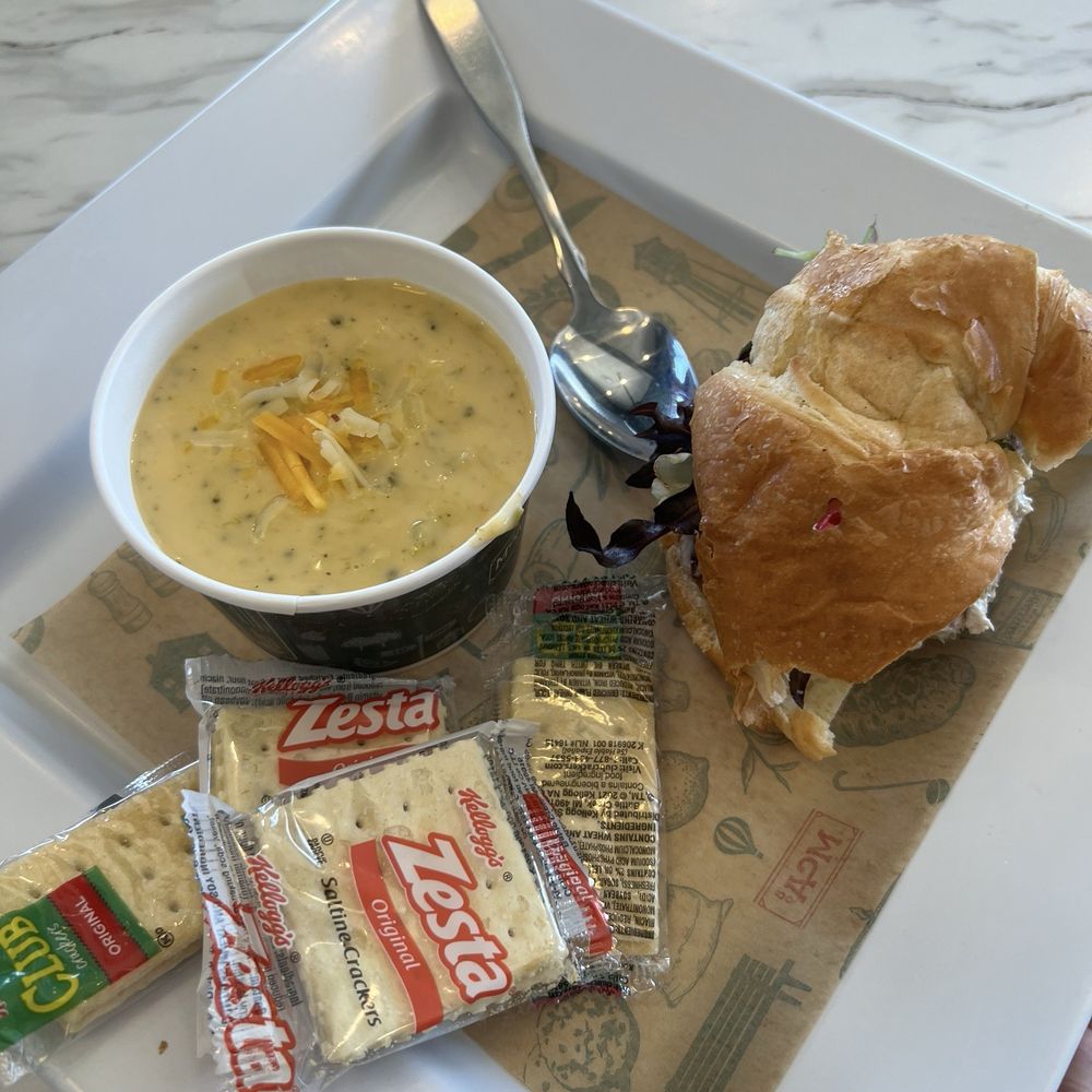 McAlister's Deli - Chicken salad sandwich on a croissant with Broccoli & Cheddar Cheese Soup - Delis Near Me - Columbus, Mississippi McAlister's Deli - Chicken salad sandwich on a croissant with Broccoli & Cheddar Cheese Soup - Delis Near Me - Columbus, Mississippi