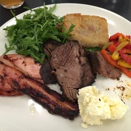 Wagyu beef; note the hash brown behind it