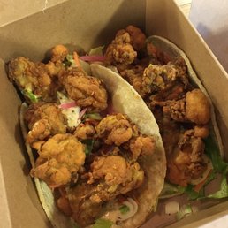 $12 fried oyster "po boi" corn taco from Hooked stand $12 fried oyster "po boi" corn taco from Hooked stand