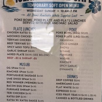 Island Rootz Cafe by Aunty Mailes - Soft Opening Menu as of July 12, 2026 - Hawaiian Near Me - Gardena, California Island Rootz Cafe by Aunty Mailes - Soft Opening Menu as of July 12, 2026 - Hawaiian Near Me - Gardena, California