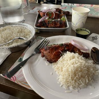 Spice Venue Storrs - Rice with Tangdi Kebab (Tandoori Chicken), and hot Chai - Indian Near Me - Storrs, Connecticut