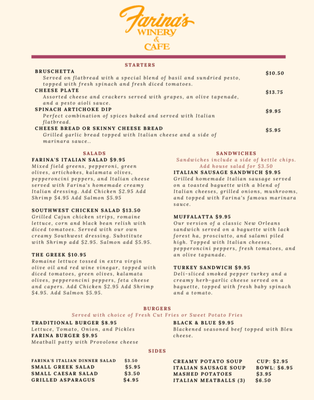Menu photo 7 Farina's Winery & Cafe Grapevine, TX Menu photo 7 Farina's Winery & Cafe Grapevine, TX