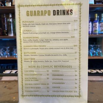 Guarapo Latin Fusion  - Drink menu (front) - Latin American Near Me - Brooklyn, New York