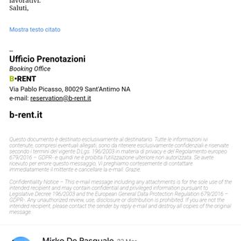B-Rent - Email di conferma della cancellazione. - Car Rental Near Me - Bologna, BO