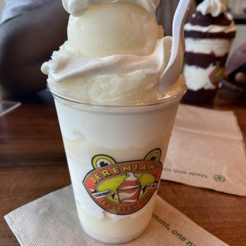 Jeremiah's Italian Ice - Gelati with pina colada ice and vanilla soft serve. - Ice Cream & Frozen Yogurt Near Me - Arvada, Colorado Jeremiah's Italian Ice - Gelati with pina colada ice and vanilla soft serve. - Ice Cream & Frozen Yogurt Near Me - Arvada, Colorado
