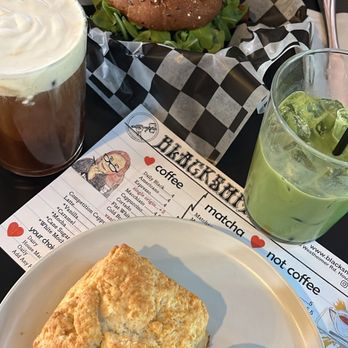 Blacksmith - Cold brew with vanilla cloud, Matcha Sữa Đá, BLT Sandwich and a Scratch Square Biscuit. - Coffee & Tea Near Me - Houston, Texas