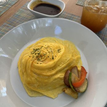 Waikiki Leia - Omurice (omelette rice) with the gravy on the side per my request, and plantation iced tea. - Wedding Chapels Near Me - Honolulu, Hawaii Waikiki Leia - Omurice (omelette rice) with the gravy on the side per my request, and plantation iced tea. - Wedding Chapels Near Me - Honolulu, Hawaii