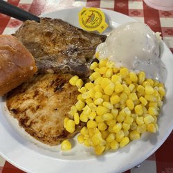 Bahnhof Cafe - Grilled Pork Chops, Mashed Potato's and gravy, Corn