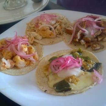 El Sazon Del Camaron - Variety of tacos, clockwise from top: Escolar fish, chicken, Chile relleno, shrimp. Grilled with garlic. - Seafood Near Me - Cozumel, ROO El Sazon Del Camaron - Variety of tacos, clockwise from top: Escolar fish, chicken, Chile relleno, shrimp. Grilled with garlic. - Seafood Near Me - Cozumel, ROO