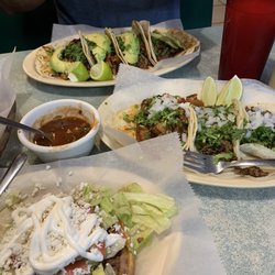 Al pastor taco, fajita taco and sope de fajita