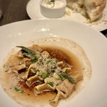 Amalfi - Pumpkin and porcini caramelle pasta with bread back there - Italian Near Me - Las Vegas, Nevada