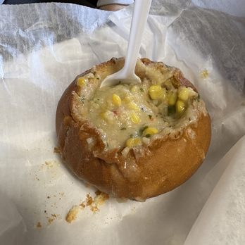 The Spud Spot - Corn And Crab Bisque bread Bowl - Burgers Near Me - Harvey, Louisiana The Spud Spot - Corn And Crab Bisque bread Bowl - Burgers Near Me - Harvey, Louisiana