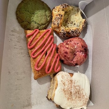 SPLIT Bakehouse - Matcha cookie, cinnamon rolls raspberry poptart, beet mozzarella sage butter biscuit & a jalapeño ans cheese gallette - Vegan Near Me - La Mesa, California