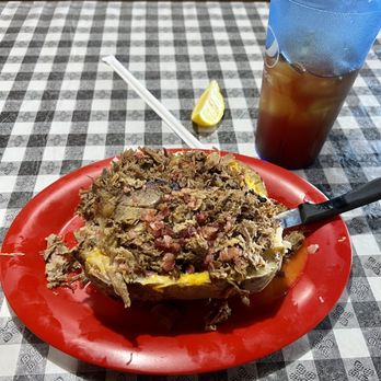 Bucky Bee's BBQ - Brisket baked potato. - Barbeque Near Me - Cave City, Kentucky Bucky Bee's BBQ - Brisket baked potato. - Barbeque Near Me - Cave City, Kentucky