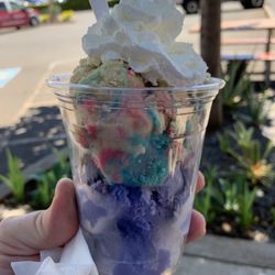 Unicorn Poop cookie dough sundae with ube ice cream