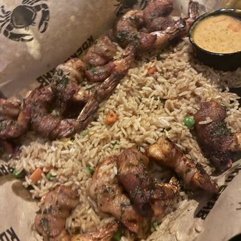 Rock'n Crab - Bacon wrapped shrimp on fried rice - Southern Near Me - Port Arthur, Texas Rock'n Crab - Bacon wrapped shrimp on fried rice - Southern Near Me - Port Arthur, Texas