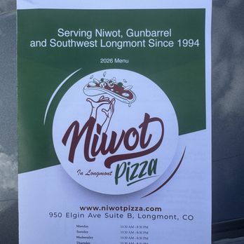 Niwot Pizza - Front of the menu - Desserts Near Me - Longmont, Colorado Niwot Pizza - Front of the menu - Desserts Near Me - Longmont, Colorado
