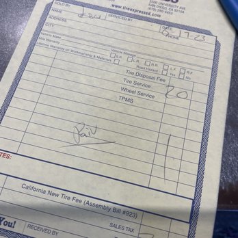 Tire Express - Receipt - Tires Near Me - San Diego, California