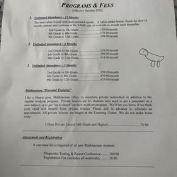 Mathnasium - The prices we received after our child took the $100 assessment test.