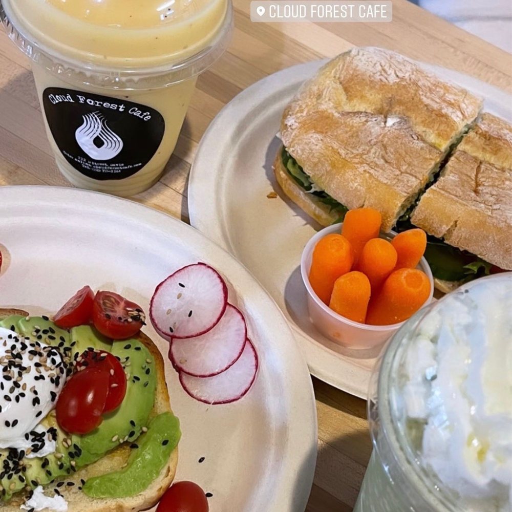 Cloud Forest Cafe - two plates of food and drinks - Coffee & Tea Near Me - Davis, California