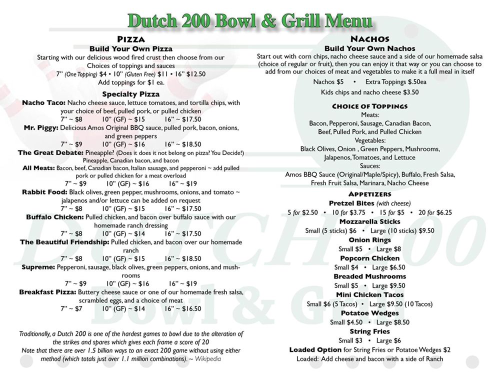 DUTCH 200 BOWL AND GRILL Pella, Iowa American (Traditional) Restaurant Reviews Phone