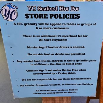 YC Seafood Hotpot - This is a view of their Business Policies.  Photo taken February 12, 2026. - Seafood Near Me - Virginia Beach, Virginia