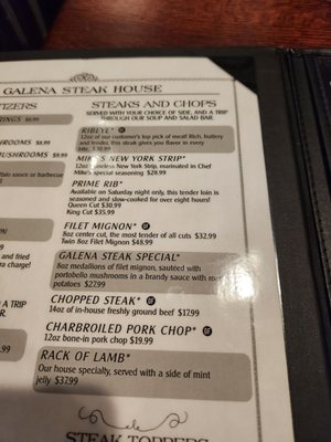 Menu photo 6 Galena Steak House Dixon, IL
