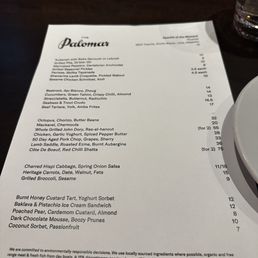 Dinner menu