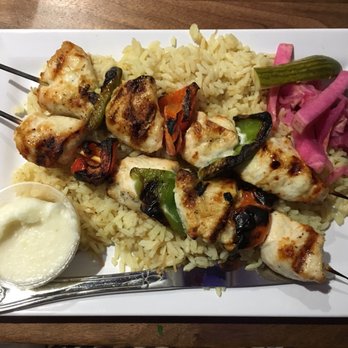 Cafe Du Liban - Chicken kabob dinner with KILLER garlic sauce. Rice is perfect! - Middle Eastern Near Me - Tarzana, California