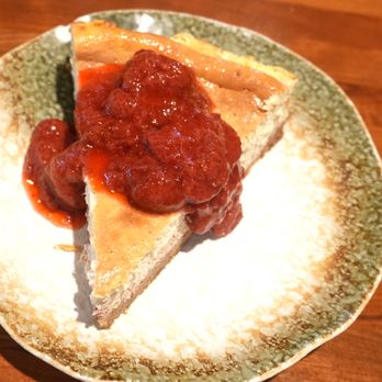 Fiamma by Mendel - Cheese cake with strawberry sauce - Italian Near Me - Beachwood, Ohio Fiamma by Mendel - Cheese cake with strawberry sauce - Italian Near Me - Beachwood, Ohio