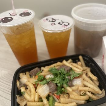 The S Factory - Togo: Stir fry pasta with beef, meat balls & beef pho, mango & peach tea. Delicious! - Vietnamese Near Me - Buena Park, California The S Factory - Togo: Stir fry pasta with beef, meat balls & beef pho, mango & peach tea. Delicious! - Vietnamese Near Me - Buena Park, California