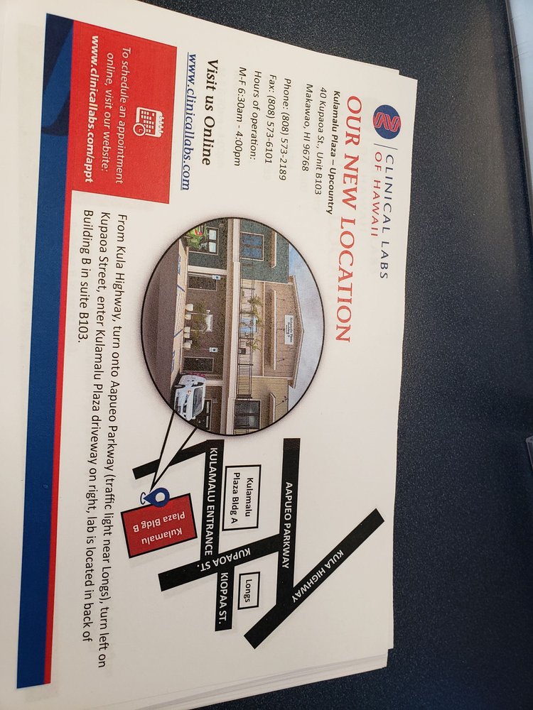 CLINICAL LABS OF HAWAII Updated August 2024 110 E Kaahumanu Ave