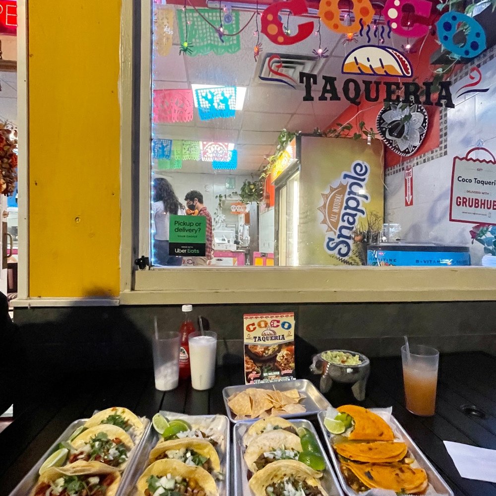 Birria tacos, Carne Asada Taco, Al Pastor Taco, Baja Fish Taco, Corn Tortilla Chips with Guacamole
