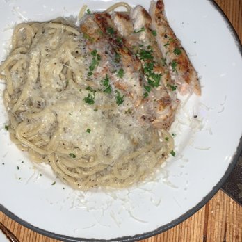 Bar Cicchetti - CACIO E PEPE   A dish made with homemade noodles in a cream pepper sauce with grilled chicken. Delicious dish! - New American Near Me - Oklahoma City, Oklahoma