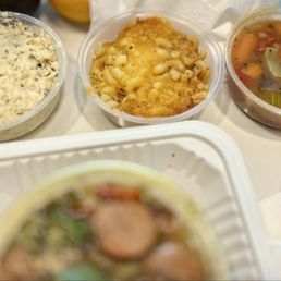 Potato salad, mac & cheese, black eyed peas Potato salad, mac & cheese, black eyed peas