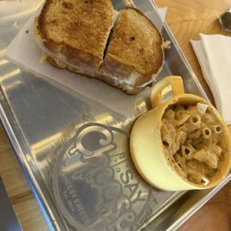 Grilled cheese with bacon jam and Mac and Cheese