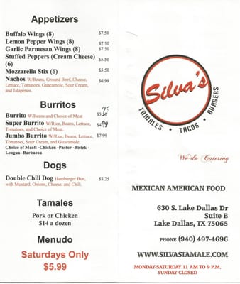 Menu photo 3 Silva's Mexican American Restaurant Lake Dallas, TX
