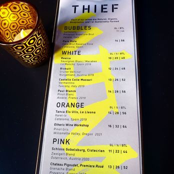 Thief - Wine menu - 10/29/2022 - Bars Near Me - Brooklyn, New York